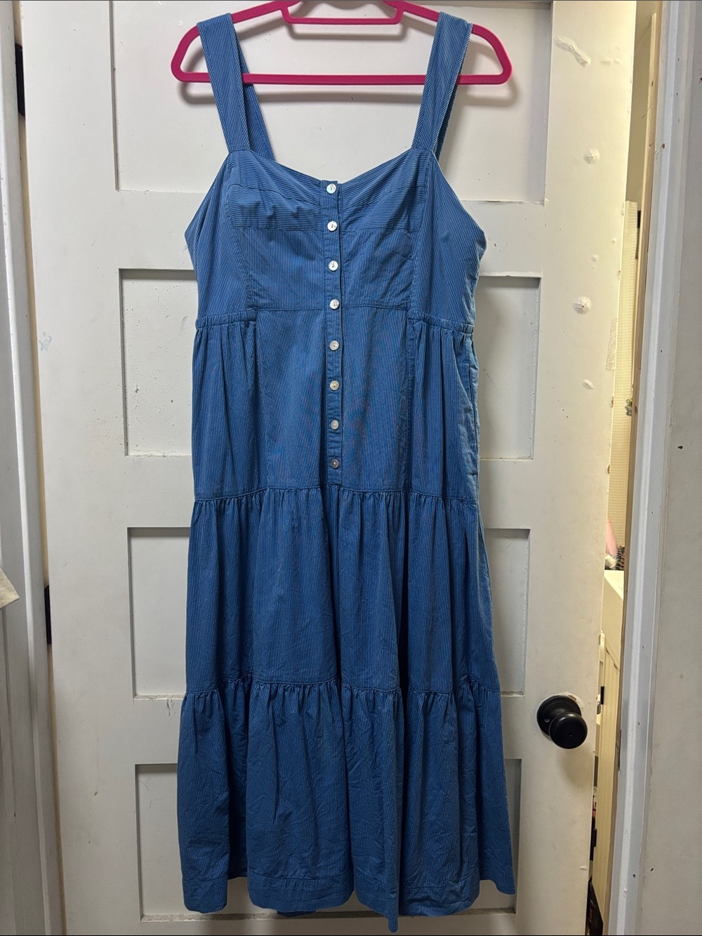 Madewell Blue Tiered Button-Front Maxi Dress
